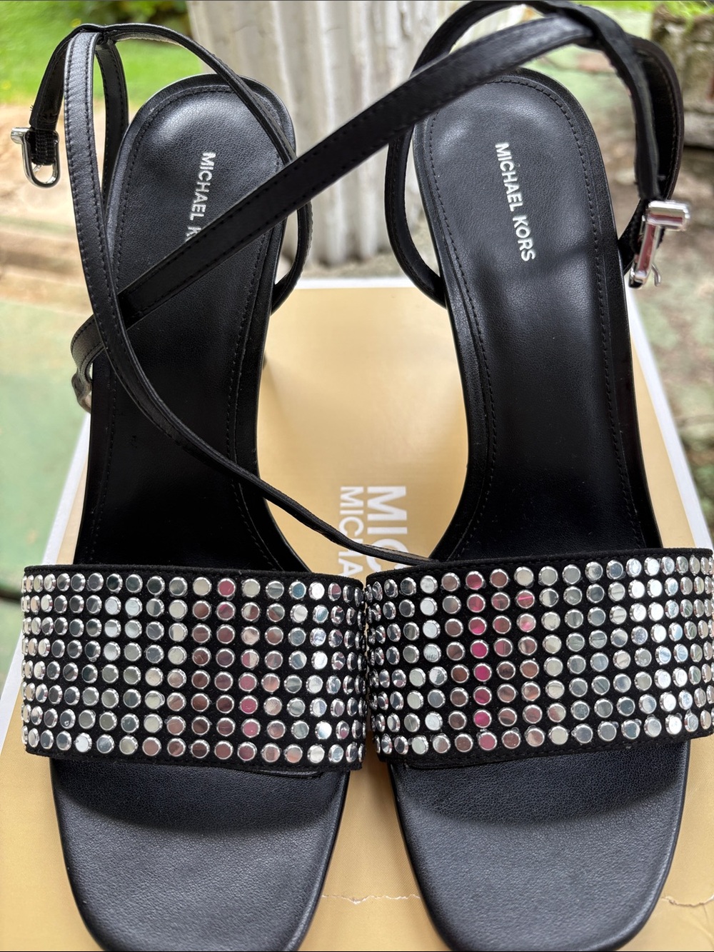MICHAEL KORS Black Rhinestone-Embellished Slingback Heels-wore once-original box